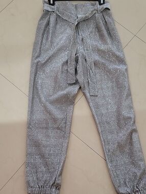 Silver Metallic Jogger Pants with Drawstring Waist